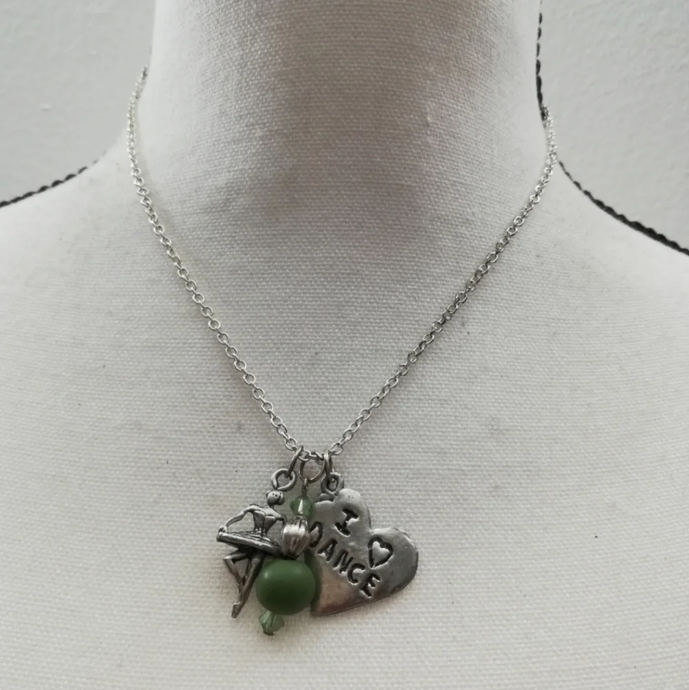 Silver Tone I Love (Heart) Dance Charmed Necklace for Girls